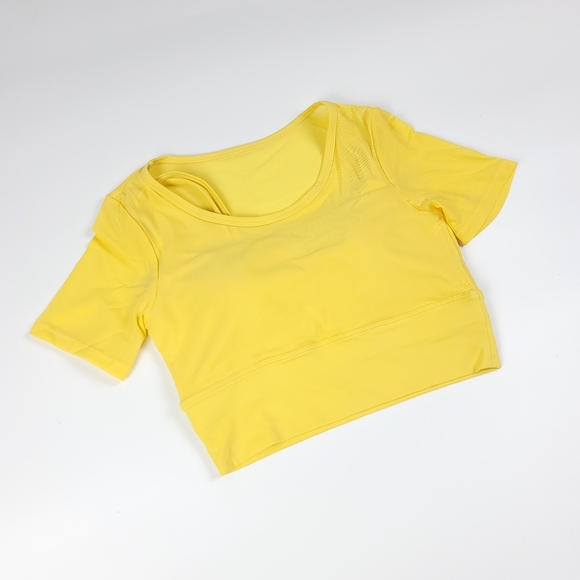 Pedigree SW | Layered Mesh Crop Top with Sports Bra Liner - Yellow - Picture 3 of 4